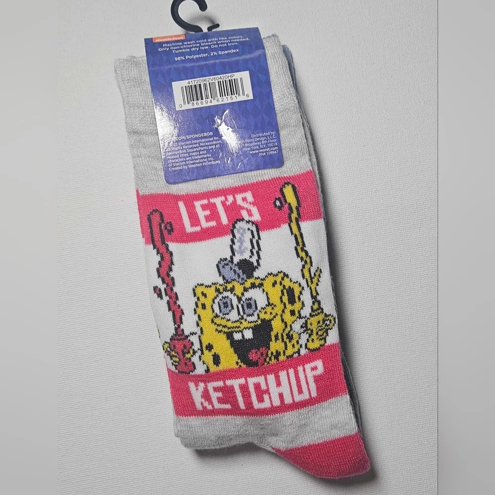 SPONGEBOB SQUAREPANTS 2 pack Crew‎ Socks Size 6.5-12 Nickelodeon Cartoon NEW